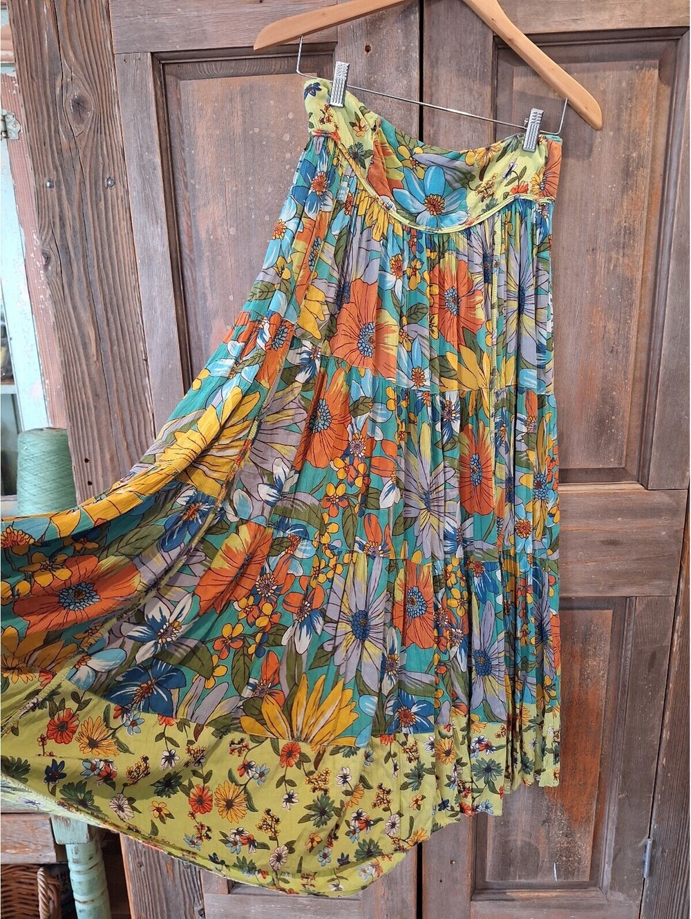 Floral, cottage skirt, maxi, tiered. Medium.